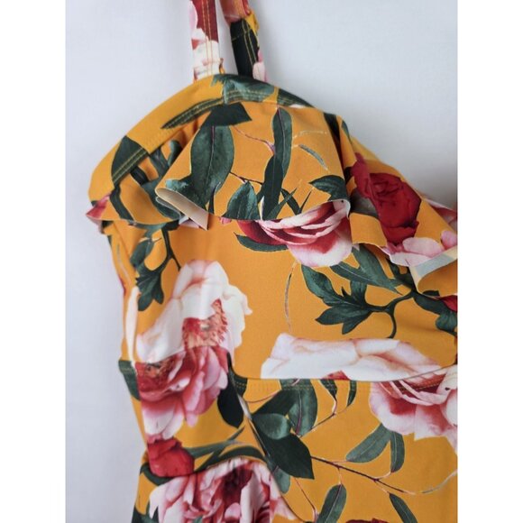 Torrid Women's One Piece Swimsuit Plus Size 2X Yellow Floral Ruffle Swim - Picture 3 of 13